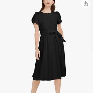 A-line tulip sleeve midi dress w/ belt